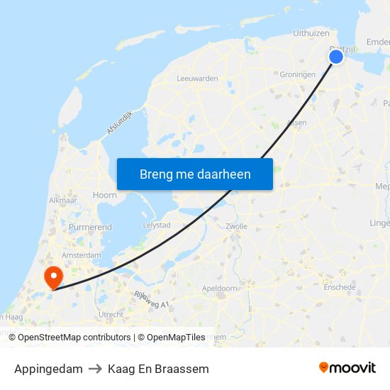 Appingedam to Kaag En Braassem map