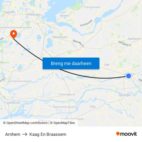 Arnhem to Kaag En Braassem map