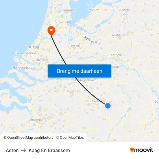 Asten to Kaag En Braassem map