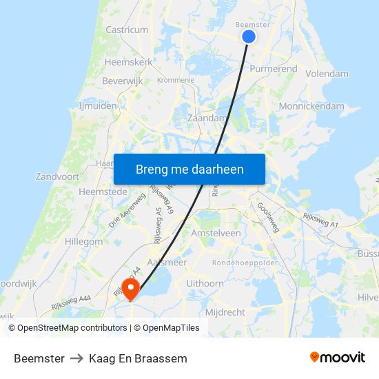 Beemster to Kaag En Braassem map