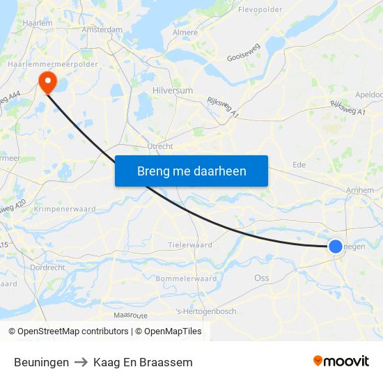 Beuningen to Kaag En Braassem map