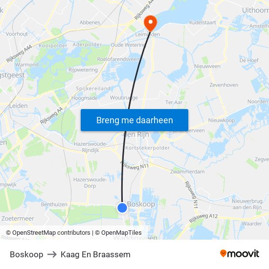 Boskoop to Kaag En Braassem map