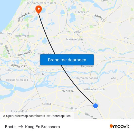 Boxtel to Kaag En Braassem map