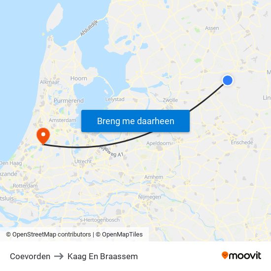 Coevorden to Kaag En Braassem map