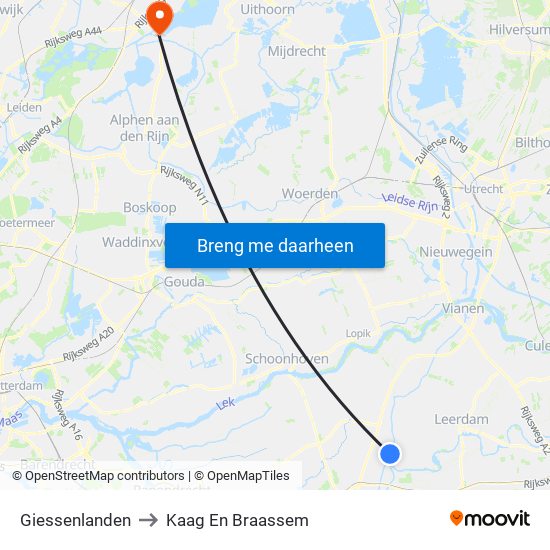 Giessenlanden to Kaag En Braassem map