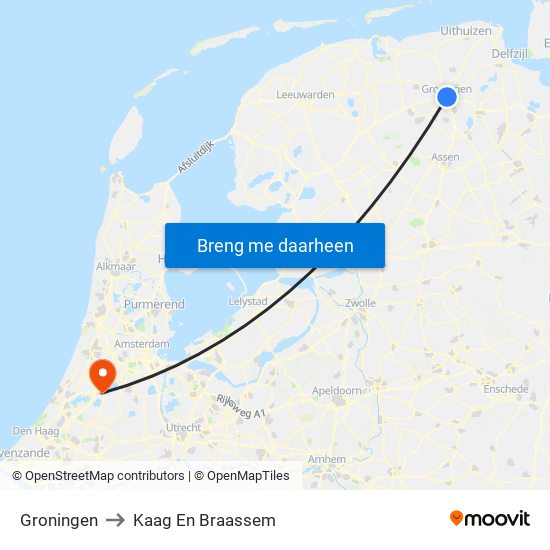 Groningen to Kaag En Braassem map