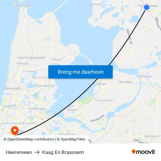 Heerenveen to Kaag En Braassem map