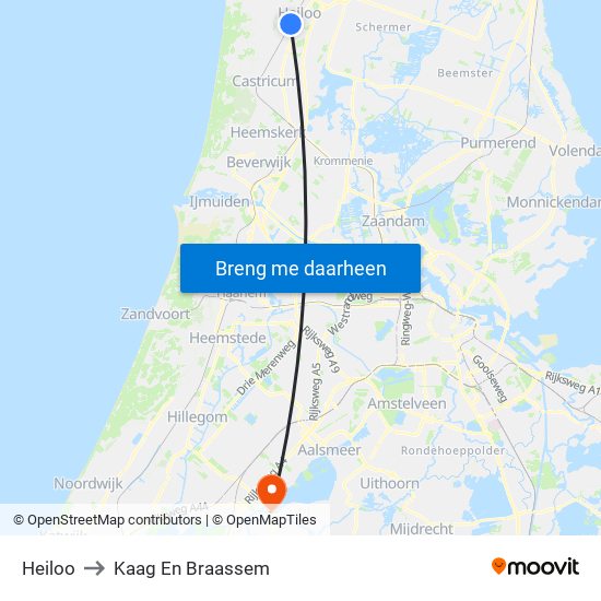 Heiloo to Kaag En Braassem map