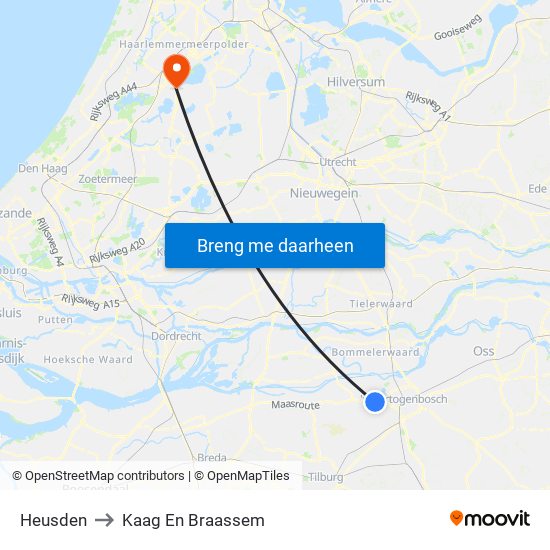 Heusden to Kaag En Braassem map