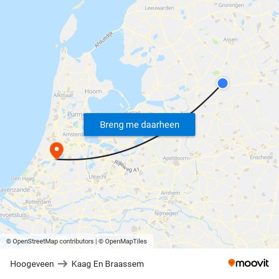 Hoogeveen to Kaag En Braassem map