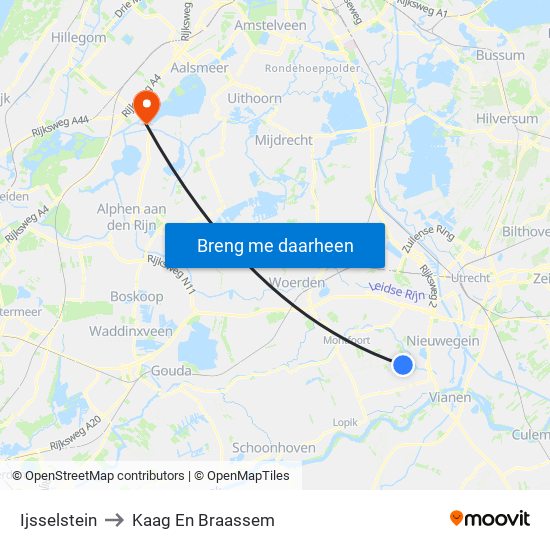 Ijsselstein to Kaag En Braassem map