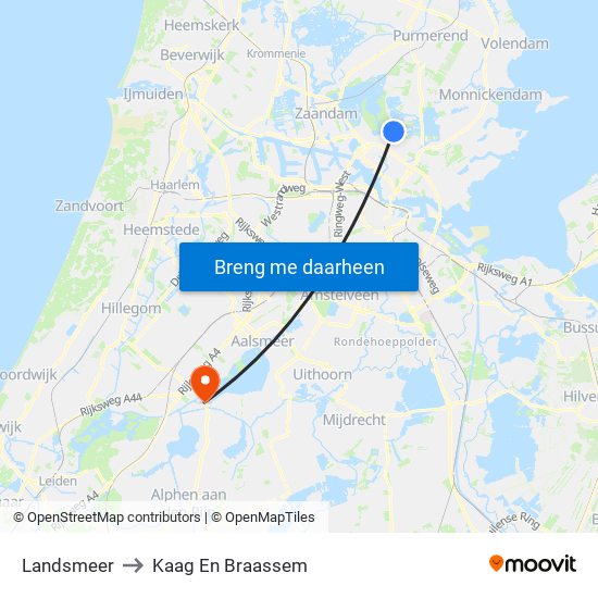 Landsmeer to Kaag En Braassem map