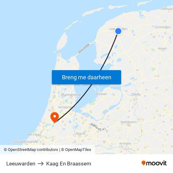 Leeuwarden to Kaag En Braassem map
