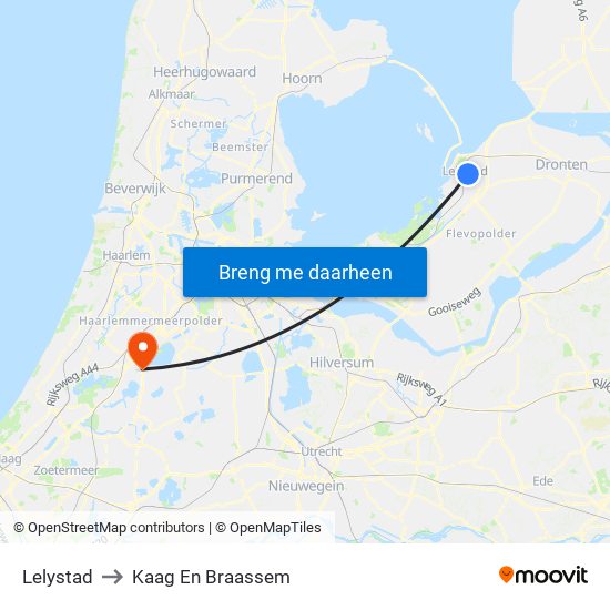 Lelystad to Kaag En Braassem map