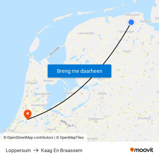 Loppersum to Kaag En Braassem map