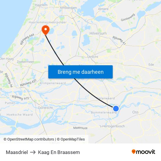 Maasdriel to Kaag En Braassem map