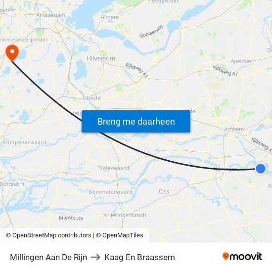 Millingen Aan De Rijn to Kaag En Braassem map