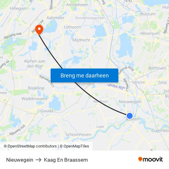 Nieuwegein to Kaag En Braassem map