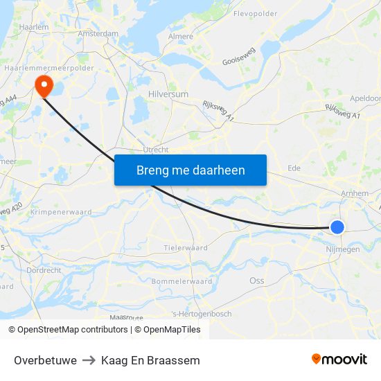 Overbetuwe to Kaag En Braassem map