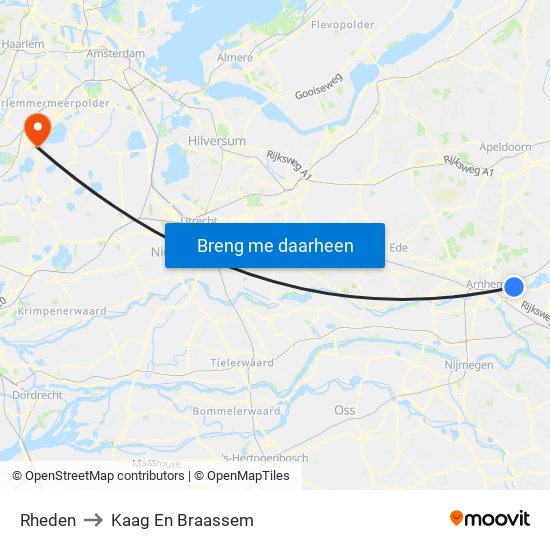 Rheden to Kaag En Braassem map