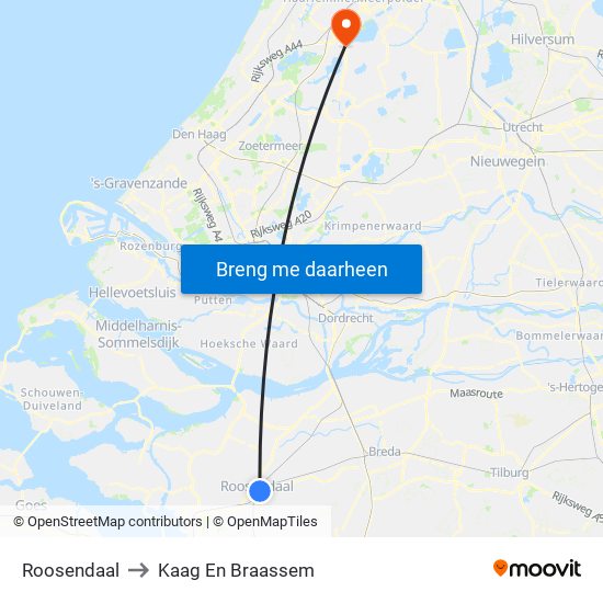 Roosendaal to Kaag En Braassem map