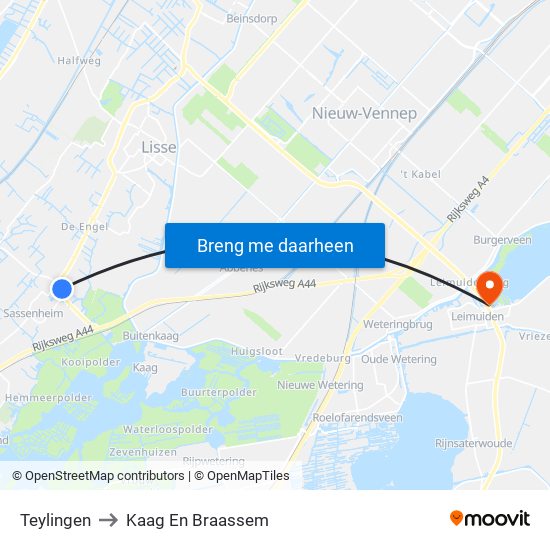 Teylingen to Kaag En Braassem map