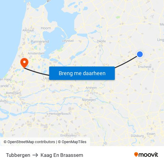 Tubbergen to Kaag En Braassem map