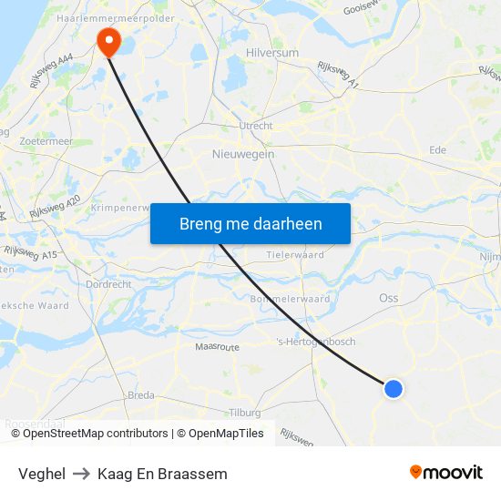 Veghel to Kaag En Braassem map