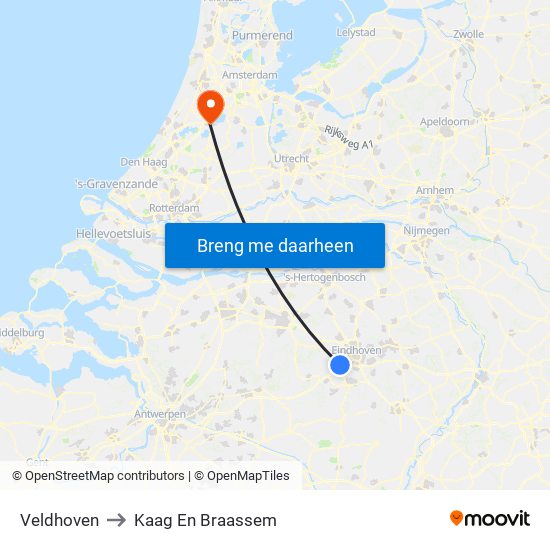 Veldhoven to Kaag En Braassem map