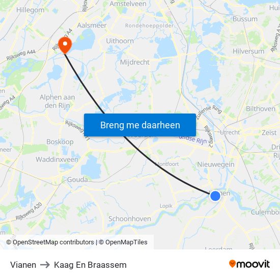 Vianen to Kaag En Braassem map