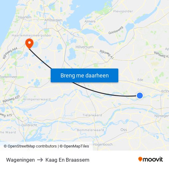 Wageningen to Kaag En Braassem map