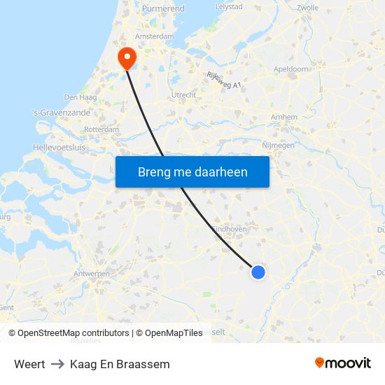 Weert to Kaag En Braassem map