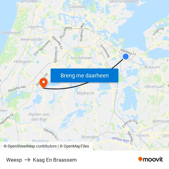 Weesp to Kaag En Braassem map