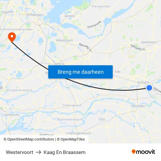Westervoort to Kaag En Braassem map