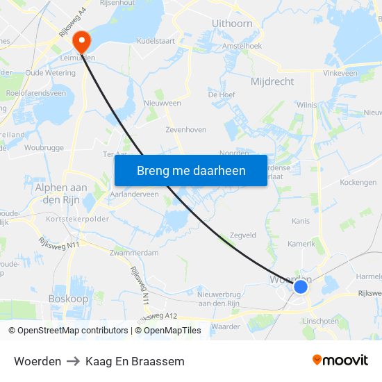 Woerden to Kaag En Braassem map