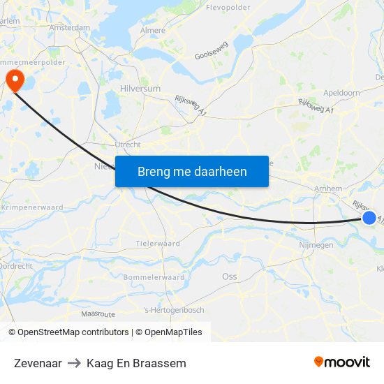 Zevenaar to Kaag En Braassem map