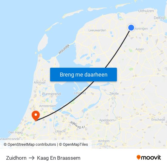 Zuidhorn to Kaag En Braassem map
