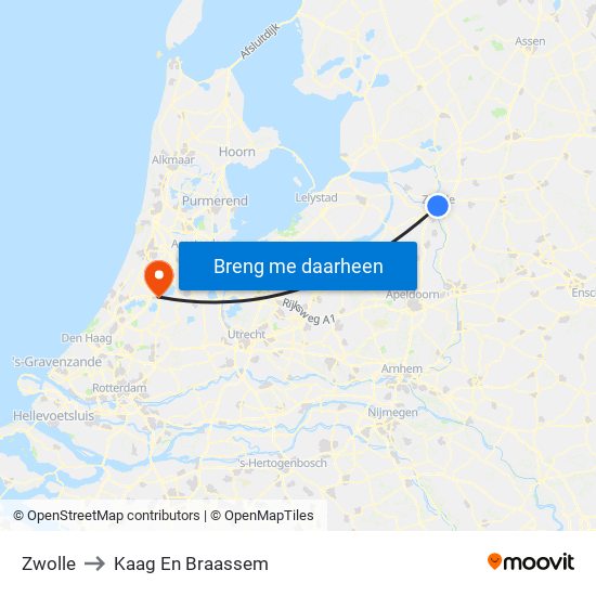 Zwolle to Kaag En Braassem map