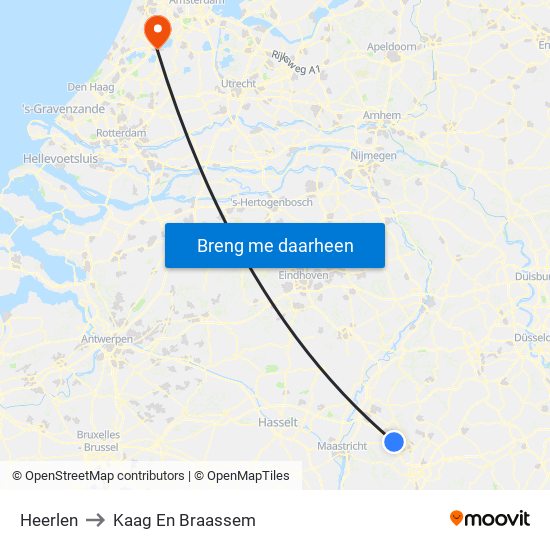 Heerlen to Kaag En Braassem map