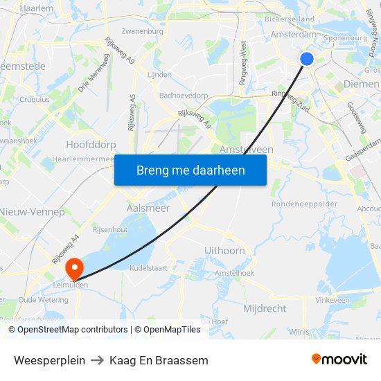 Weesperplein to Kaag En Braassem map