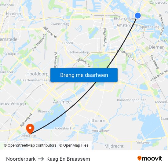 Noorderpark to Kaag En Braassem map