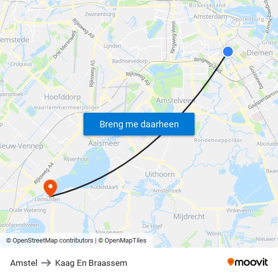 Amstel to Kaag En Braassem map