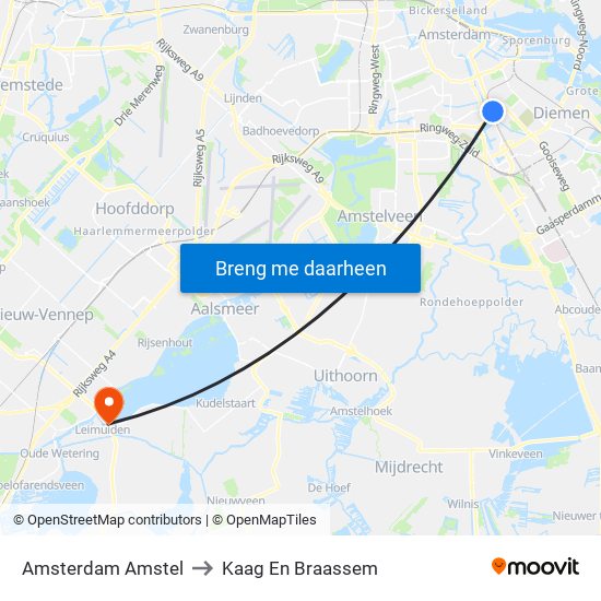 Amsterdam Amstel to Kaag En Braassem map