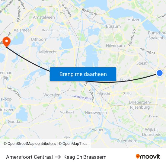 Amersfoort Centraal to Kaag En Braassem map