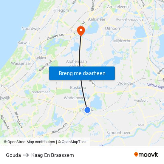 Gouda to Kaag En Braassem map