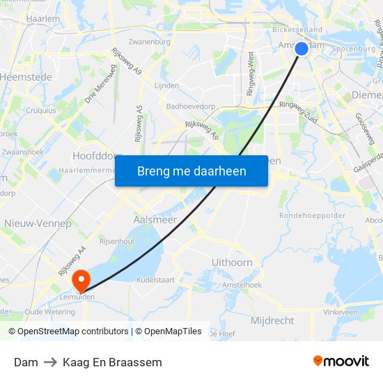 Dam to Kaag En Braassem map