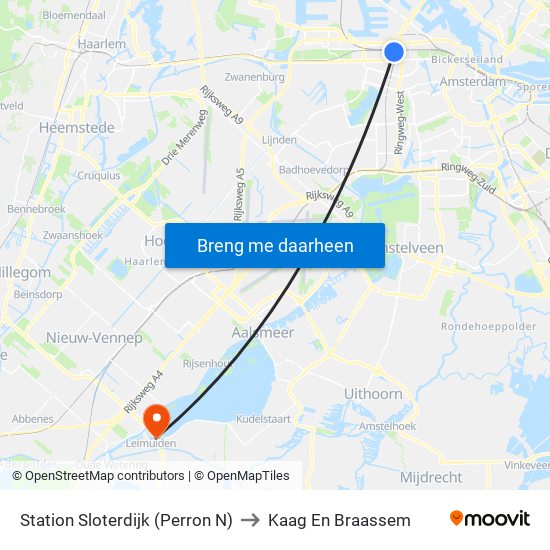 Station Sloterdijk (Perron N) to Kaag En Braassem map