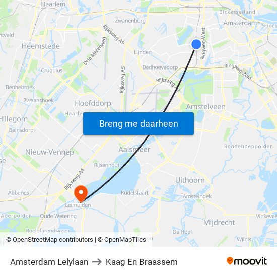 Amsterdam Lelylaan to Kaag En Braassem map