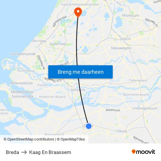 Breda to Kaag En Braassem map