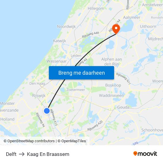 Delft to Kaag En Braassem map